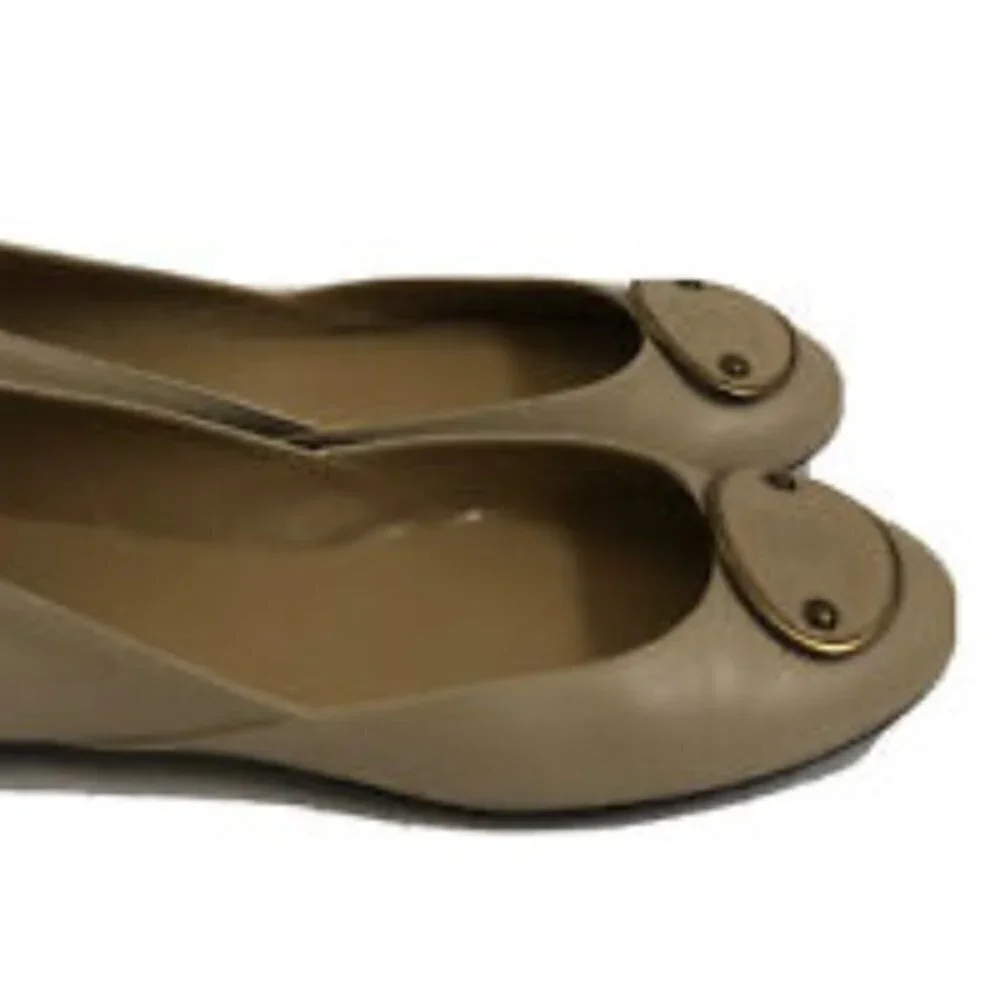 Talbots Womens Flat Shoes 9.5 Genuine Leather Tan Beige Ballet Slipons